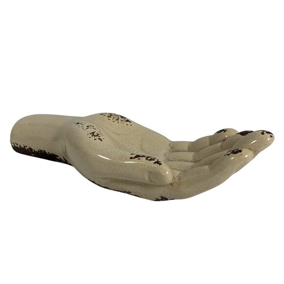 1970s Ceramic Hand-Shaped Decorative Tray Trinket Dish Distressed Crazed Finish - Picture 5 of 9